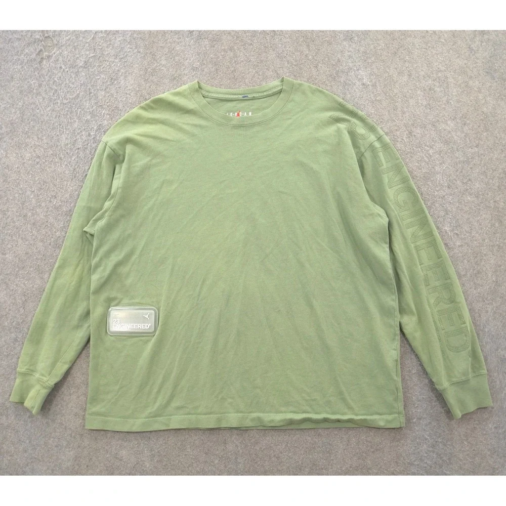 Nike Jordan Engineered Shirt Mens Large Green Long Sleeve Crew Graphic Print Log